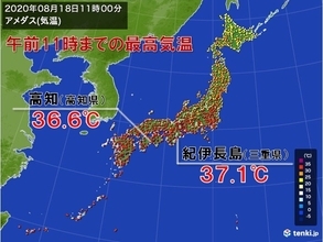 今日の暑さは西へシフト　11時までに三重県や高知県で37℃前後まで上昇