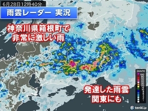 箱根で1時間に50ミリ以上の滝のような雨　強雨エリアは関東へ　帰宅時間帯を直撃