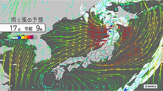 明日17日にかけて荒天　強雨や強風・高波に注意　東北は暴風　寒冷渦の影響が長引く