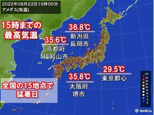 日本海側を中心に猛烈な暑さ　最高気温は体温並みの所も　新潟市は今年一番の暑さ