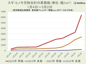 3月はスギ花粉ピーク　大量飛散続く　東京都内の花粉飛散数まだ予測最大値の約2割