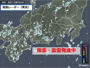 東海・近畿を中心に雨雲発達中　午後は関東から西で天気急変　急な雨や雷雨のおそれ