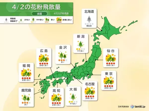 「花粉情報　東京都内などヒノキ花粉が中心に　4月中旬までピーク続く」の画像