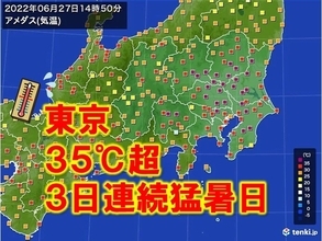 東京都心35℃以上　栃木県佐野市40℃近く　梅雨明けした関東甲信地方は猛烈な暑さ