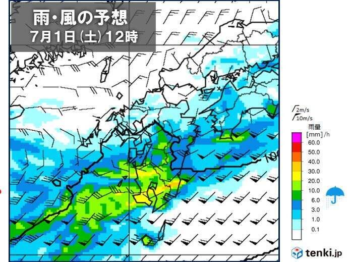 九州　南部は昼過ぎまで大雨に警戒　日中も線状降水帯発生で猛烈な雨か