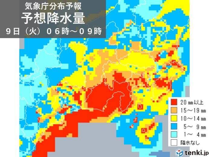 東海地方　今夜から本降りの雨　明日9日は静岡県を中心に警報級の大雨の恐れ