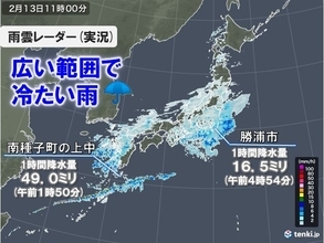 九州では激しい雨を観測　午後も広く冷たい雨で傘が手放せない　都心も午後は本降りに