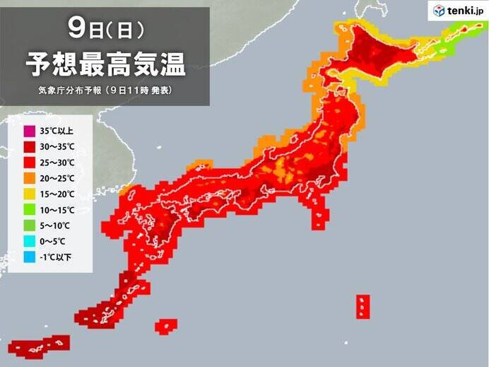 東京都内で午前中から35℃に迫る暑さ　北海道で33℃台　午後も危険な暑さ続く