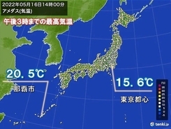 沖縄で5月として記録的低温　東京都心も日中20度未満　明後日以降は広く気温上昇