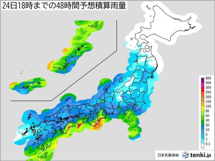 明日23日　愛媛県など警報級大雨の恐れ　明後日24日は強雨エリアが北日本まで拡大