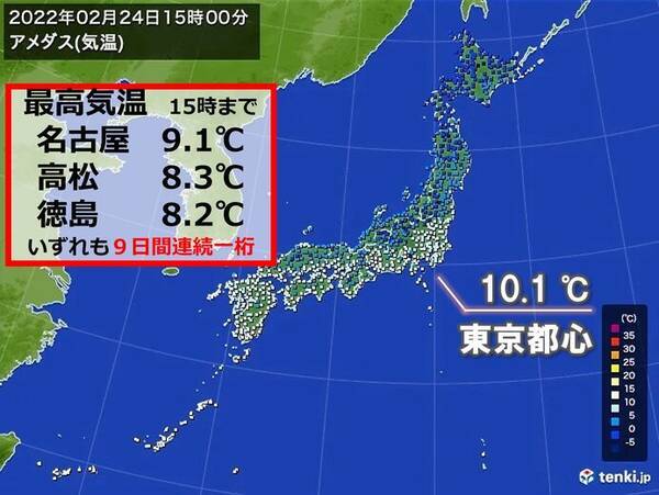 2月後半でも寒さ継続 最高気温 名古屋など9日間連続一桁 高松 徳島は26年ぶり 22年2月24日 エキサイトニュース