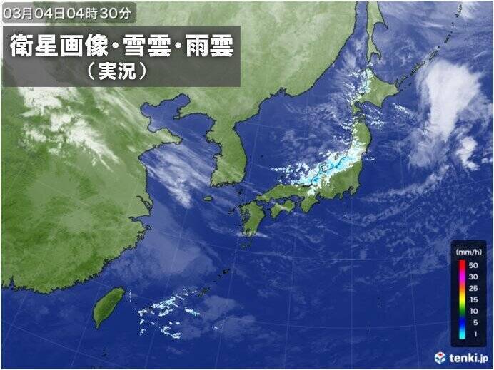 4日　北日本は雪　北陸は急な雷雨に注意　南北で気温差大　関東以西で15℃超も