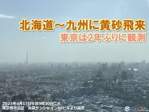 きょう13日　東京で2年ぶりに黄砂を観測　16日日曜は再び西から黄砂飛来か