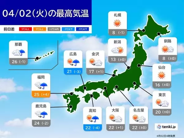 2日　日中は貴重な晴天　今夜～3日は西日本で警報級の大雨