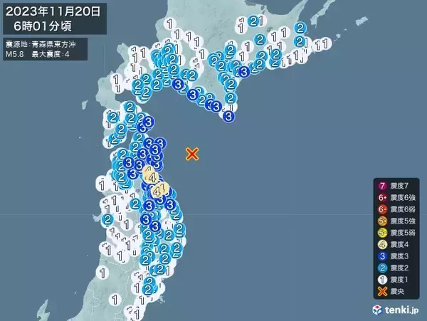 青森県で震度4の地震　津波の心配なし