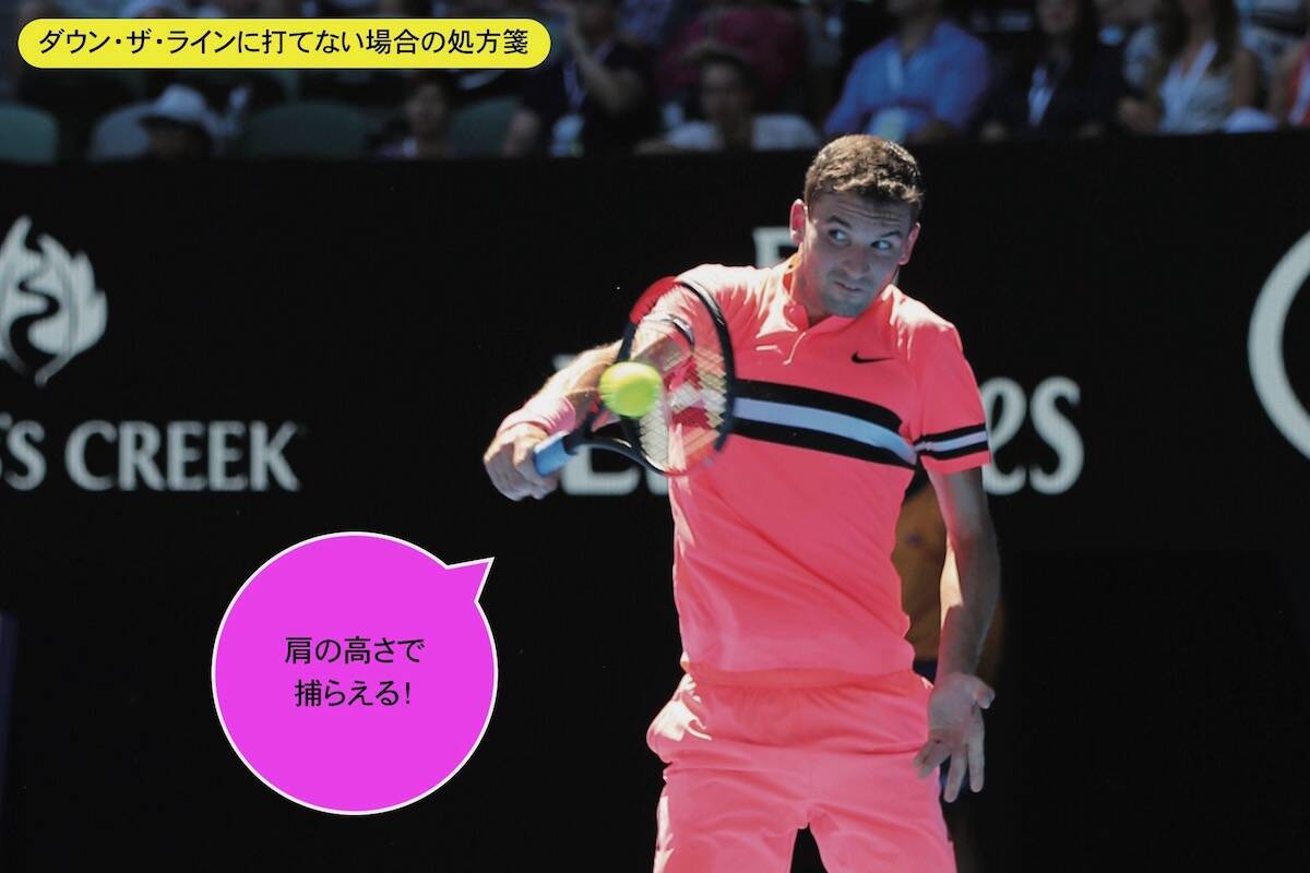 注意すべきは打点！　片手バックで「ダウン・ザ・ラインに打てない」場合の対処法を紹介(74)〈テニス困った時のネタ帳／119のツボ〉[リバイバル記事]