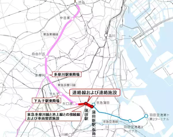 「「新空港線（蒲蒲線）」が本格始動！東急多摩川線が京急蒲田へ、自由が丘から羽田方面へは約22分短縮！2040年代前半開業予定」の画像