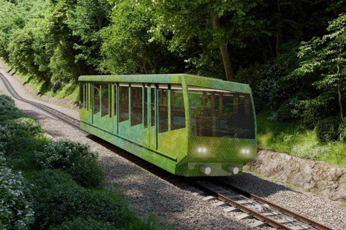 高尾山ケーブルカーが隈研吾デザインでリニューアル！ 絶景が広がる「架線レス」新型車両や大屋根駅舎の見どころを解説（2028年春デビュー）
