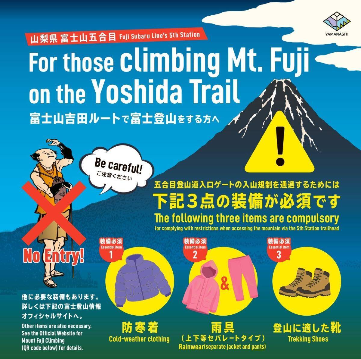 富士山の登山規制ルール完全ガイド！山梨(吉田)ルートは人数制限あり、静岡側も4,000円義務化でマナー学習を！必須装備や入山予約方法も解説