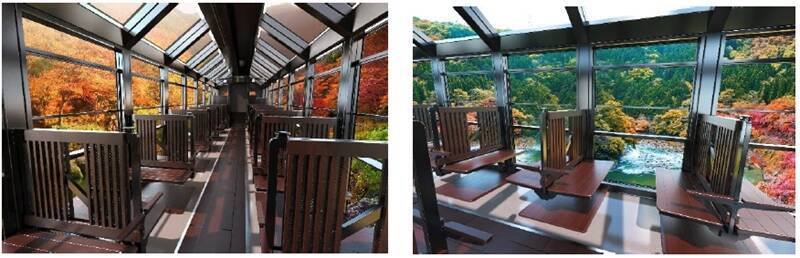 嵯峨野トロッコ列車、新型車両デザイン発表！ 2027年春導入へ  天井・側面ガラス張りで保津川渓谷の絶景に没入