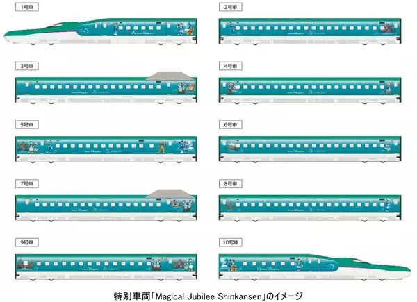 「JR2社で特別な新幹線【ディズニーシー25周年】JR東日本 “マジカル･ジュビリー”＆JR東海 “スパークリング･ドリーム”車内装飾や初便ダイヤを解説」の画像