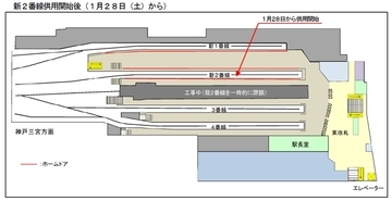 阪神の大阪梅田駅「新2番線」は1/28供用開始　現在の2番線は一時的に閉鎖