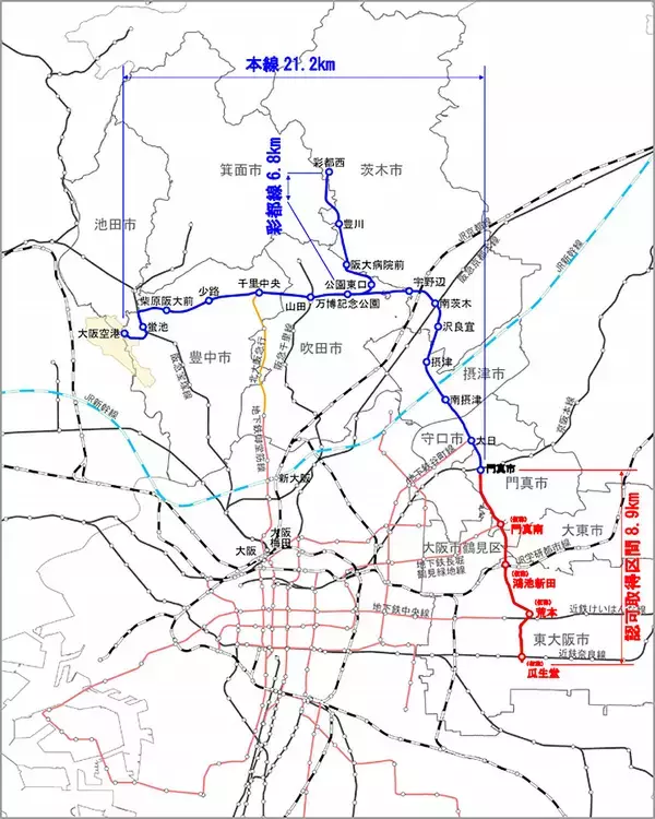 大阪モノレール 門真市～瓜生堂 南延伸区間 8.9km 2020年度中工事着手、2029年開業めざす