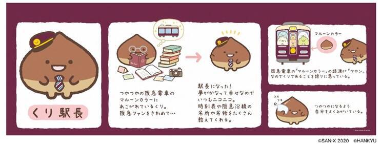 阪急　装飾列車「すみっコぐらし号」9月運行開始　阪急ファンの新キャラクター「くり駅長」も登場！