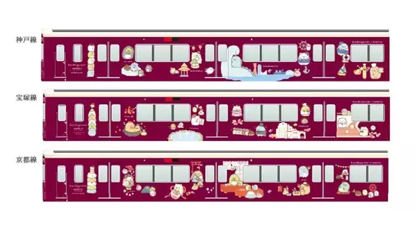 阪急　装飾列車「すみっコぐらし号」9月運行開始　阪急ファンの新キャラクター「くり駅長」も登場！