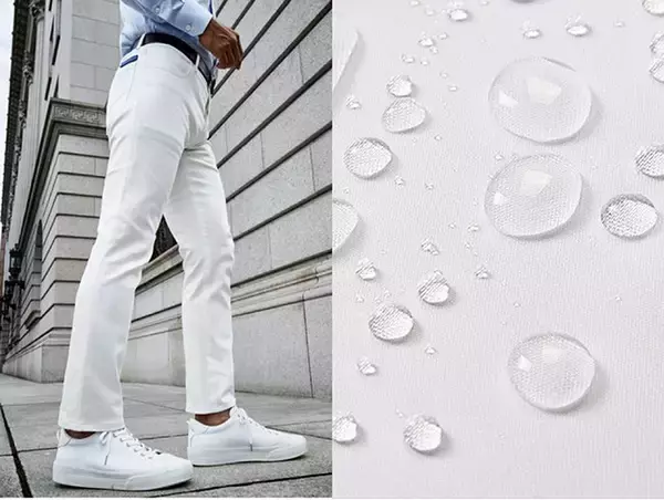 「仕事服はビジネスカジュアルがトレンド！ GINZA SAKAEYA の超撥水 防汚加工ホワイトジーンズはきれいな白さをキープ＿1か月20本生産」の画像