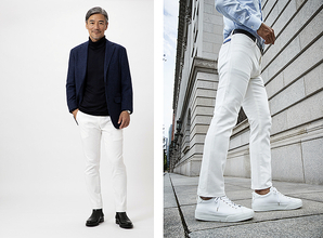 仕事服はビジネスカジュアルがトレンド！ GINZA SAKAEYA の超撥水 防汚加工ホワイトジーンズはきれいな白さをキープ＿1か月20本生産