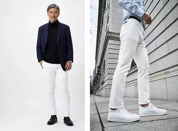 仕事服はビジネスカジュアルがトレンド！ GINZA SAKAEYA の超撥水 防汚加工ホワイトジーンズはきれいな白さをキープ＿1か月20本生産