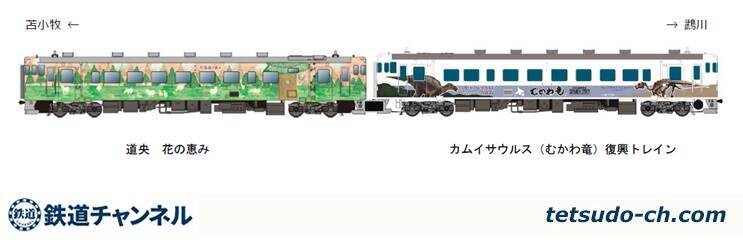 北海道のキハ40が「カムイサウルス（むかわ竜）復興トレイン」に　10月から定期列車として運行開始