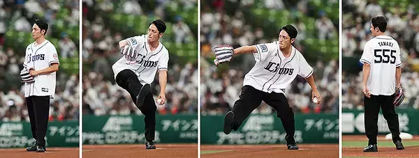 玉木宏がオージオ×埼玉西武ライオンズ 獅子女デー始球式で豪快直球を披露！ 球場を圧倒、背番号555の意味は？