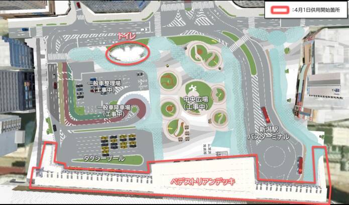 【JR新潟駅】万代広場ペデストリアンデッキ開通でバス・タクシーの「シームレスな乗り換え」が加速！ 2027年春にはいよいよ全面完成へ