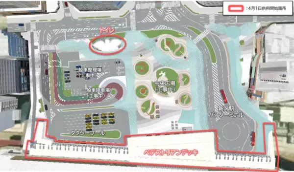 「【JR新潟駅】万代広場ペデストリアンデッキ開通でバス・タクシーの「シームレスな乗り換え」が加速！ 2027年春にはいよいよ全面完成へ」の画像