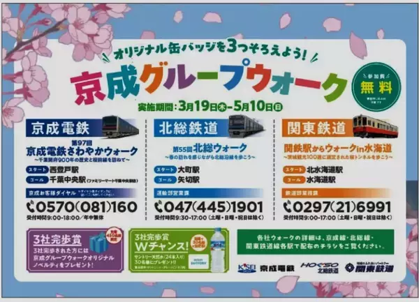「電車、気動車に乗って春の息吹を感じよう！ 京成、北総、関鉄の３社が恒例の「京成グループウォーク」（千葉県、茨城県）」の画像