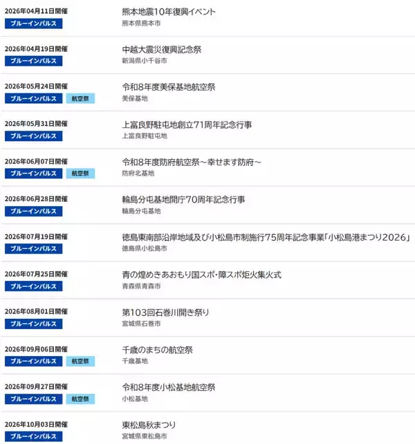 「2026年度ブルーインパルス展示飛行スケジュールを公開！全22か所、東京マラソン2027や横浜「GREEN EXPO」上空へも」の画像