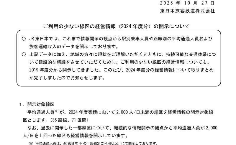 JR東日本の 赤字路線ランキング2024年度版！利用の少ない線区を公表、100円稼ぐのに2万円超の費用の路線も「営業係数」を解説