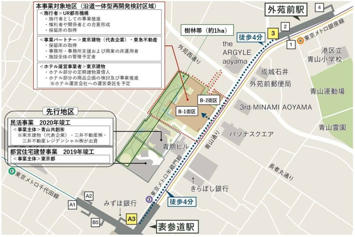 【表参道･外苑前】都会の真ん中に1haの「森」が出現、青山最大級の超高層ビル！東京建物･東急不･URらが仕掛ける地上38階の巨大複合施設