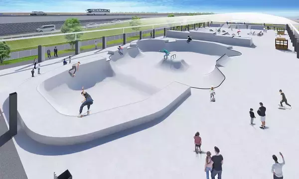 「宇都宮ライトラインの駅前に 国内最大級の屋根付きスケートパークや産直グルメ集結！「アークタウン宇都宮」がLRT平石停留場直結で3月誕生」の画像