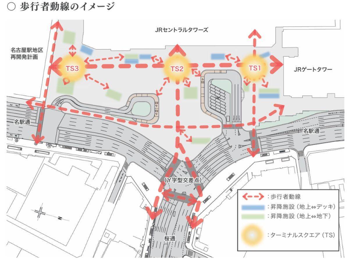 名古屋駅東口広場の最新デザイン公表！リニア駅を控え新広場はどう変わる？歩行者空間の”飛翔”跡地の拡大と迷わない乗り換えへの改善
