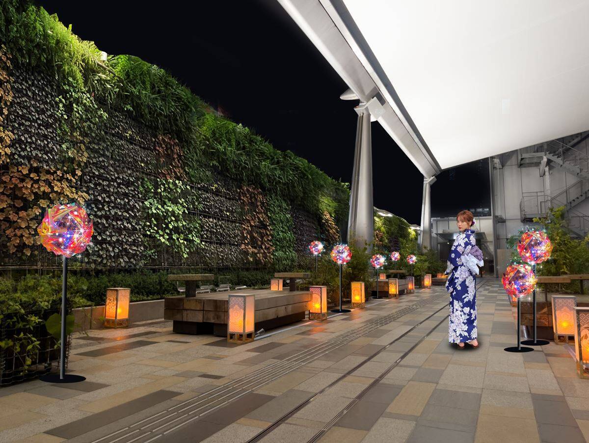【東京駅】八重洲口できらめく花火のプロジェクションマッピング！夏の風物詩イベント「宵路灯籠2026」8/28から開催　週末限定でシンカンセンスゴイカタイアイス屋台も