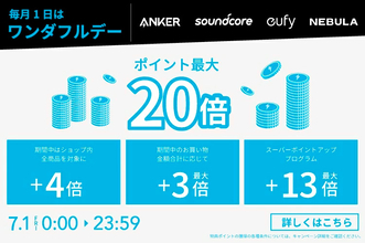 対象のAnker製品が「楽天ワンダフルデー」でポイント最大20%セール中