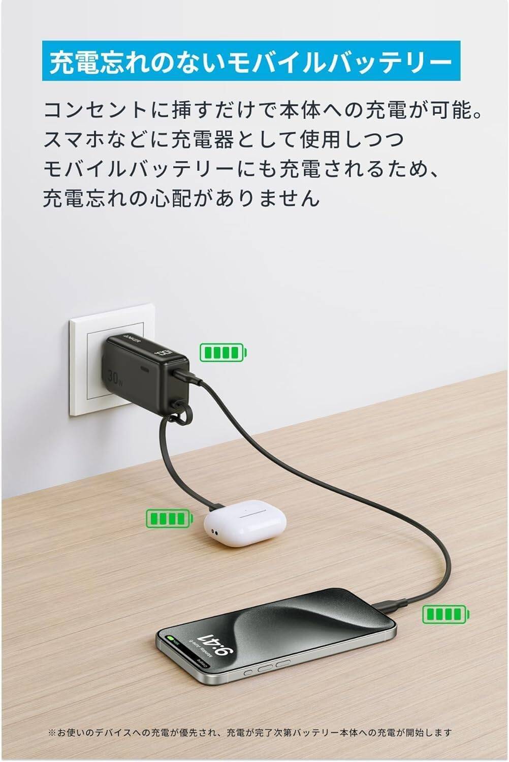 【20%OFF】1台3役「Anker Power Bank (30W, Fusion, Built-In USB-C ケーブル)」がセール中