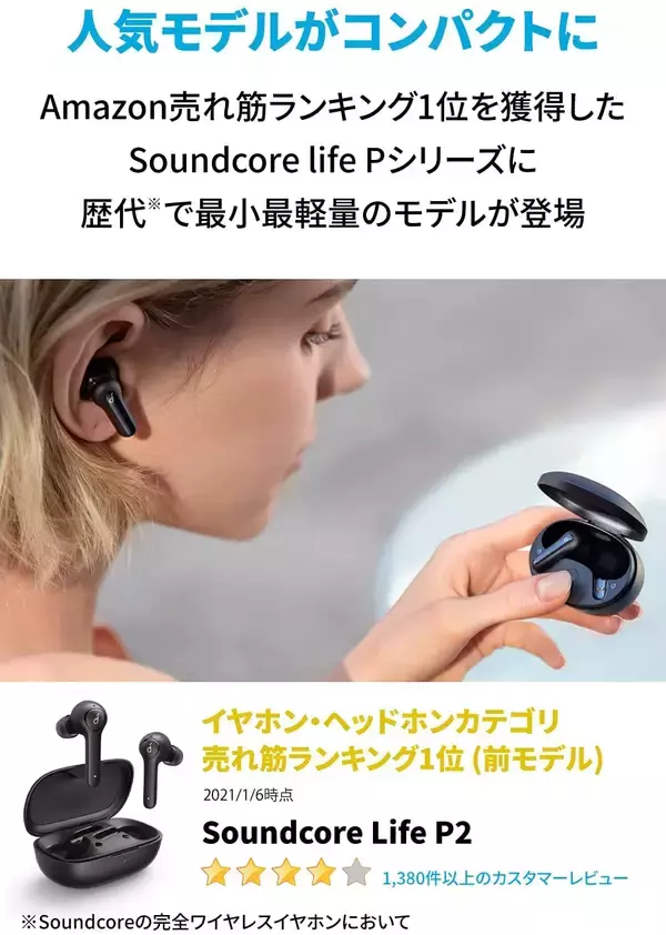 「【15%OFF】片耳4わずか4.4g〜超小型軽量ワイヤレス「Anker Soundcore Life P2 Mini」がセール中」の画像