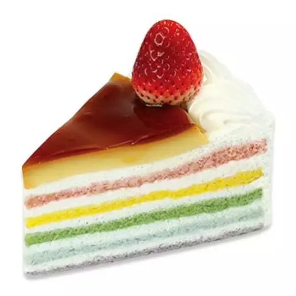 「映えると話題【不二家】「虹色レインボープリンケーキ」カラフルで可愛すぎ」の画像