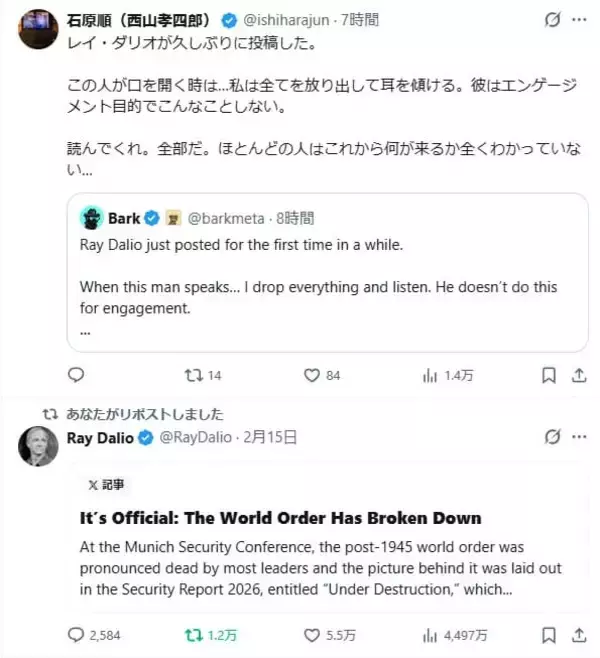 「レイ・ダリオ：ビッグサイクルの第6段階と世界秩序の崩壊」の画像