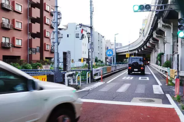 ここ高速道路ですよ!? ランプのド真ん中を「横断歩道が分断」フツーに人が歩いてる… 街に溶け込んだ“高架下の異空間”