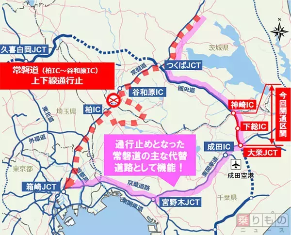 東関東道が常磐道の迂回路に　圏央道の開通効果